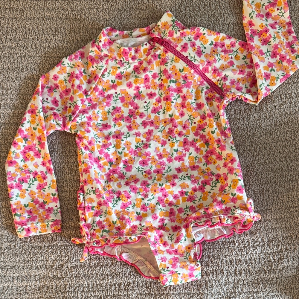 Jessica Simpson Pink and Orange Floral Kids Rashguard